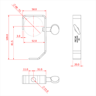 Doughty Hook Clamp 50mm Light Duty - Technical drawing of a pipe clamp with dimensions. - imagen 9