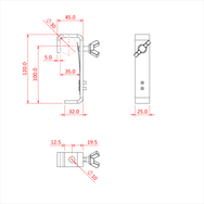 Doughty 30mm Hook Clamp c/w Protector Strip - Technical bracket diagram with detailed measurements and dimensions. - imagen 2