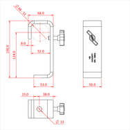 Doughty 50mm Heavy Duty Hook Clamps - Steel bracket technical drawing with dimensions and specifications. - imagen 4