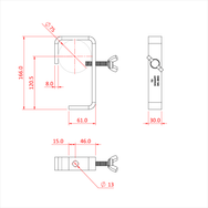 Doughty 75mm Hook Clamp - Adjustable metal clamp with detailed measurements and specifications. - imagen 18