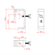 Doughty 75mm Heavy Duty Hook Clamp - Metal clamp technical drawing with detailed measurements. - imagen 12