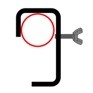 Doughty Engineering - Doughty 60-75mm Hook Clamp (Steel) - The image shows a C-clamp with a red circle. The clamp has a black frame and a screw with a gray wingnut for tightening. The design is simple, focusing on the mechanical structure. - T21805 - imagen 5