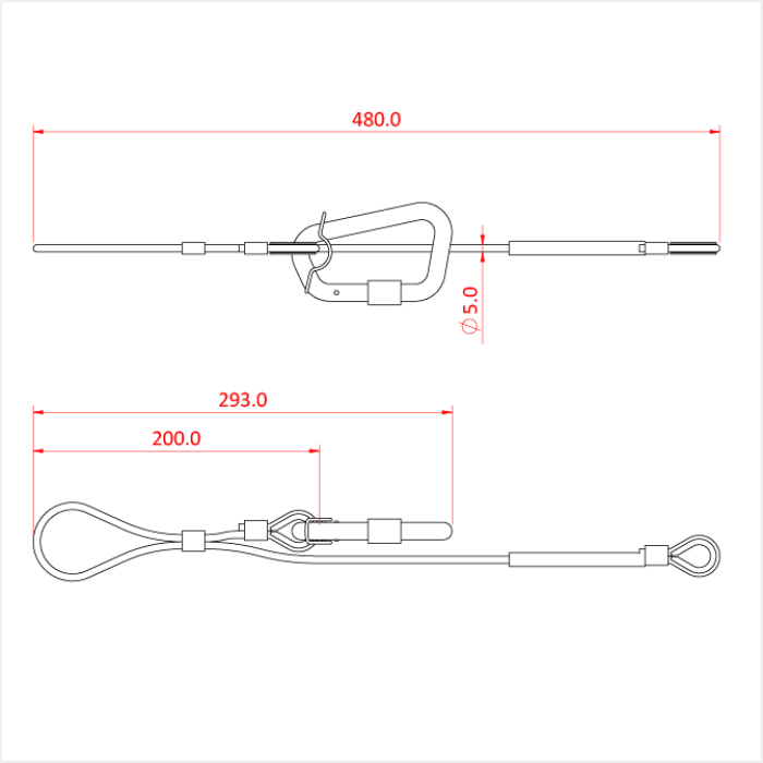 Doughty 75Kg Safety Bond-TV Spec - Steel safety cable with carabiner and loop ends. - imagen 2