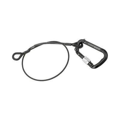 Doughty 75Kg Safety Bond-5mm x 700mm-TV Spec - Black steel safety cable with locking carabiner clip.