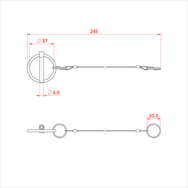 Doughty Lynch Pin with wire - Cable blueprint with dimensions, 245mm length, circular ends. - imagen 2