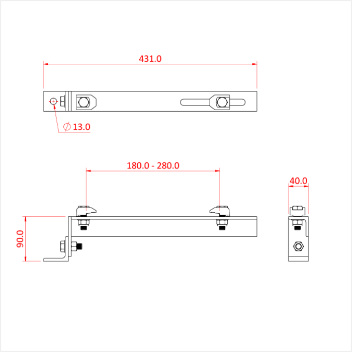 Doughty Girder Clamp with End Bracket - Metal bracket technical drawing with measurements and specifications. - imagen 6