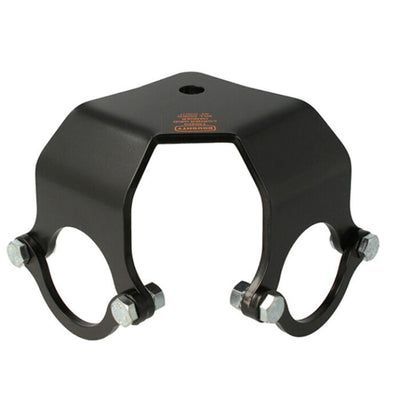 Doughty Demountable Grid Hanger Corner - Heavy-duty black steel pipe clamp bracket.