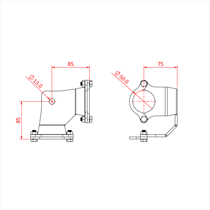 Doughty Demountable Grid Hanger Corner - Metal flange technical drawing with measurements and specifications. - imagen 3
