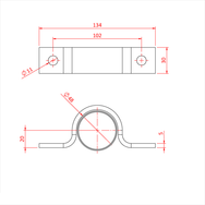 Doughty Saddle Clamp 48mm - Pipe clamp technical drawing with precise measurements. - imagen 2