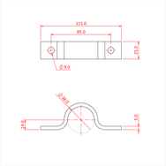 Doughty Saddle Clamp 38mm - Metal bracket technical drawing with precise dimensions. - imagen 2