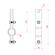 Doughty Hanging Clamp 48mm - Pipe clamp technical drawing with dimensions labeled. - imagen 4