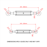 Doughty Eye to Eye Strainers - Adjustable link rod with specific measurements and diameter labels. - imagen 2