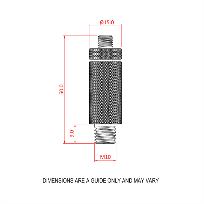 Doughty 30SV M10 Male - Knurled handle bolt with precise dimensions, threaded ends. - imagen 2
