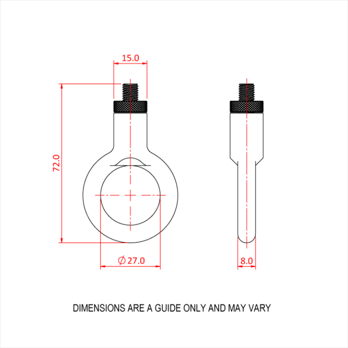 Doughty 30SV with Ring - Technical drawing of eyebolts with precise measurements. - imagen 2