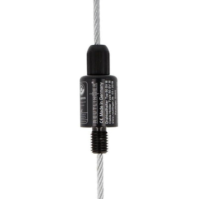 Doughty 50SV III M12 Male - Black cable holder with threaded screw attachment.