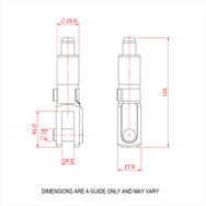 Doughty 50SV III with Fork - Metal swivel joint diagram with detailed measurements. - imagen 4
