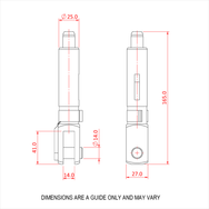 Doughty 50SV III ZW with Fork-Side Exit Wire - Linear actuator technical drawing with dimensions marked in red. - imagen 4