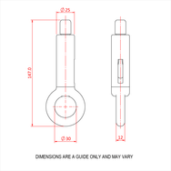 Doughty 50SV III ZW with Ring-Side Exit Wire - Steel lifting eye bolt with precise measurements diagram. - imagen 2
