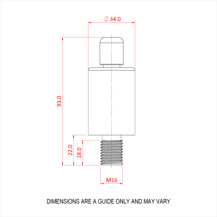Doughty 66SV II M16 Male - Technical schematic of threaded cylindrical component, M16 dimensions. - imagen 2