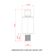 Doughty 66SV II M16 Male - Technical schematic of threaded cylindrical component, M16 dimensions. - imagen 2