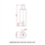 Doughty 80SV III ZW M12 Female - Steel component technical drawing, dimensions labeled M12, 140x40mm. - imagen 2