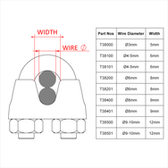Doughty Cable Grips - Wire rope clamp size specifications and dimensions chart. - imagen 12