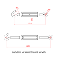 Doughty Hook and Eye Strainers - Hook and eye turnbuckle with specified dimensions. - imagen 2