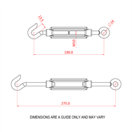 Doughty Hook and Eye Strainers - Metal turnbuckle hook and eye with dimensions. - imagen 3