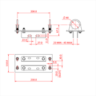 Doughty Parallel Tube Bracket - Mounting bracket technical drawing with precise measurements. - imagen 2