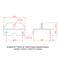 Doughty Heavy Duty Awning Profiles - Pulley mounting bracket dimensions diagram, 100-150mm compatibility. - imagen 24