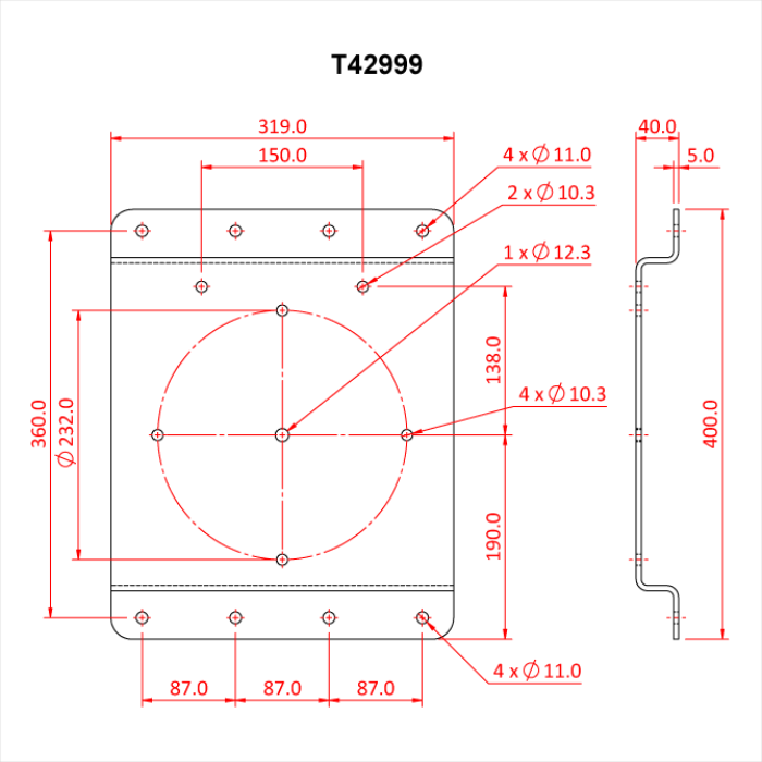 Doughty Heavy Duty Pulley-Wall Mounting Plates - Technical metal sheet dimensions and specifications drawing. - imagen 4