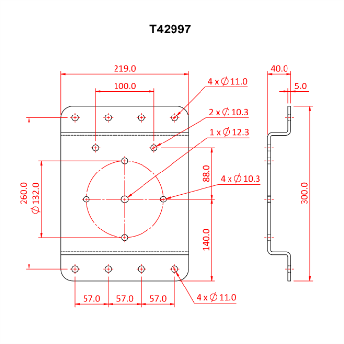 Doughty Heavy Duty Pulley-Wall Mounting Plates - Mounting bracket technical drawing with dimensions and specifications. - imagen 2