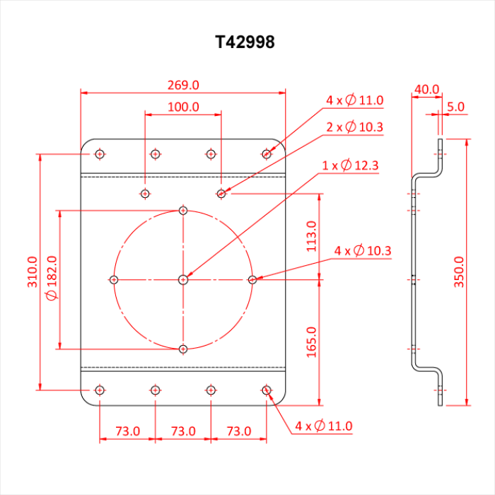Doughty Heavy Duty Pulley-Wall Mounting Plates - Technical drawing of a metal bracket with measurements. - imagen 3