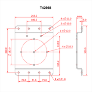Doughty Heavy Duty Pulley-Wall Mounting Plates - Technical drawing of a metal bracket with measurements. - imagen 3