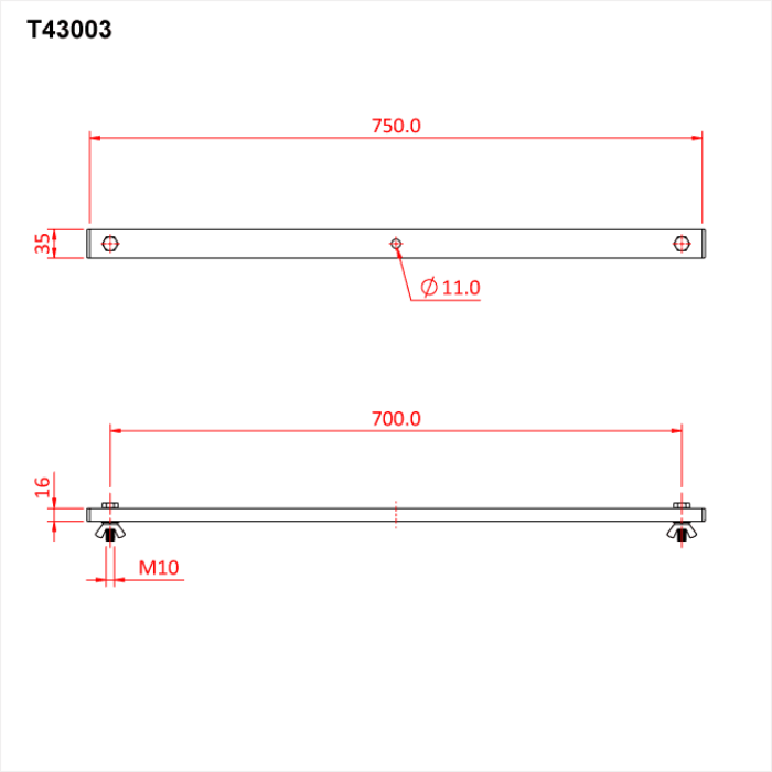 Doughty Tee Bars - Metal support bracket dimensions 750x35mm, installation diagram. - imagen 8