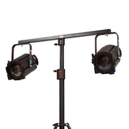 Doughty Engineering - Doughty Lantern Tee Bar (Supplied with Lamp Fixings) - The image shows two stage lights mounted on a horizontal bar, which is attached to a vertical stand. These lights are typically used in theatrical or concert settings to illuminate performers or sets. The stand has a tripod base for stability. The design is simple and functional, focusing on positioning and directing light effectively. - T43000 - imagen 5