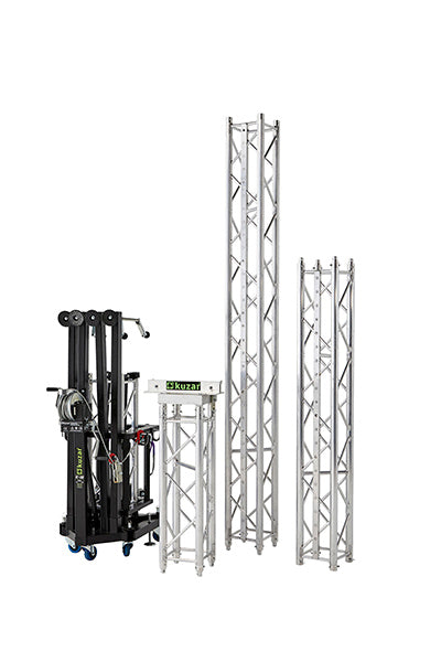 Base structure showing ball joints and steel cable winch of Kuzar K-10 truss tower lift - imagen 3