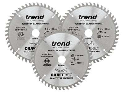 Trend  CraftPro Plunge Saw Blade 160 x 20mm x 48T (Pack 3)