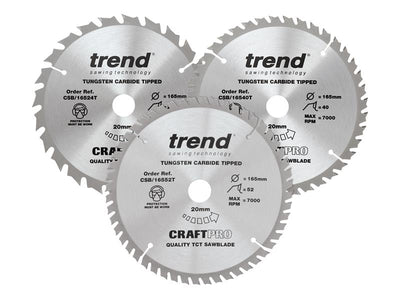Trend  CraftPro Cordless Saw Blade 165 x 20mm x 24T/40T/52T (Pack 3)
