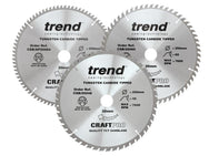 Trend  CraftPro Table Saw Blade 250 x 30mm x 48T/60T/84T (Pack 3)