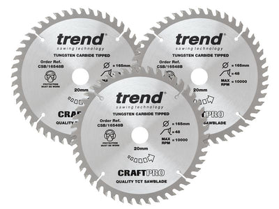 Trend  CraftPro Plunge Saw Blade 165 x 20mm x 48T (Pack 3)