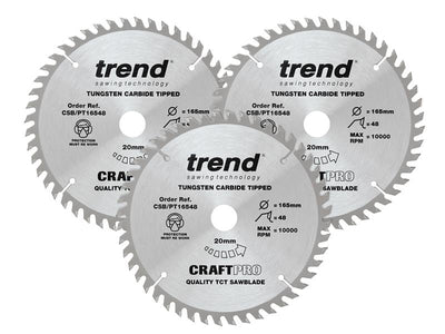 Trend  CraftPro Panel Trim Saw Blade 165 x 20mm x 48T (Pack 3)