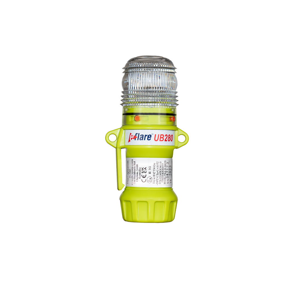 Eflare UB280 Series LED Safety Beacon, fluoro yellow body with clear Fresnel lens and mounting clip - imagen 2