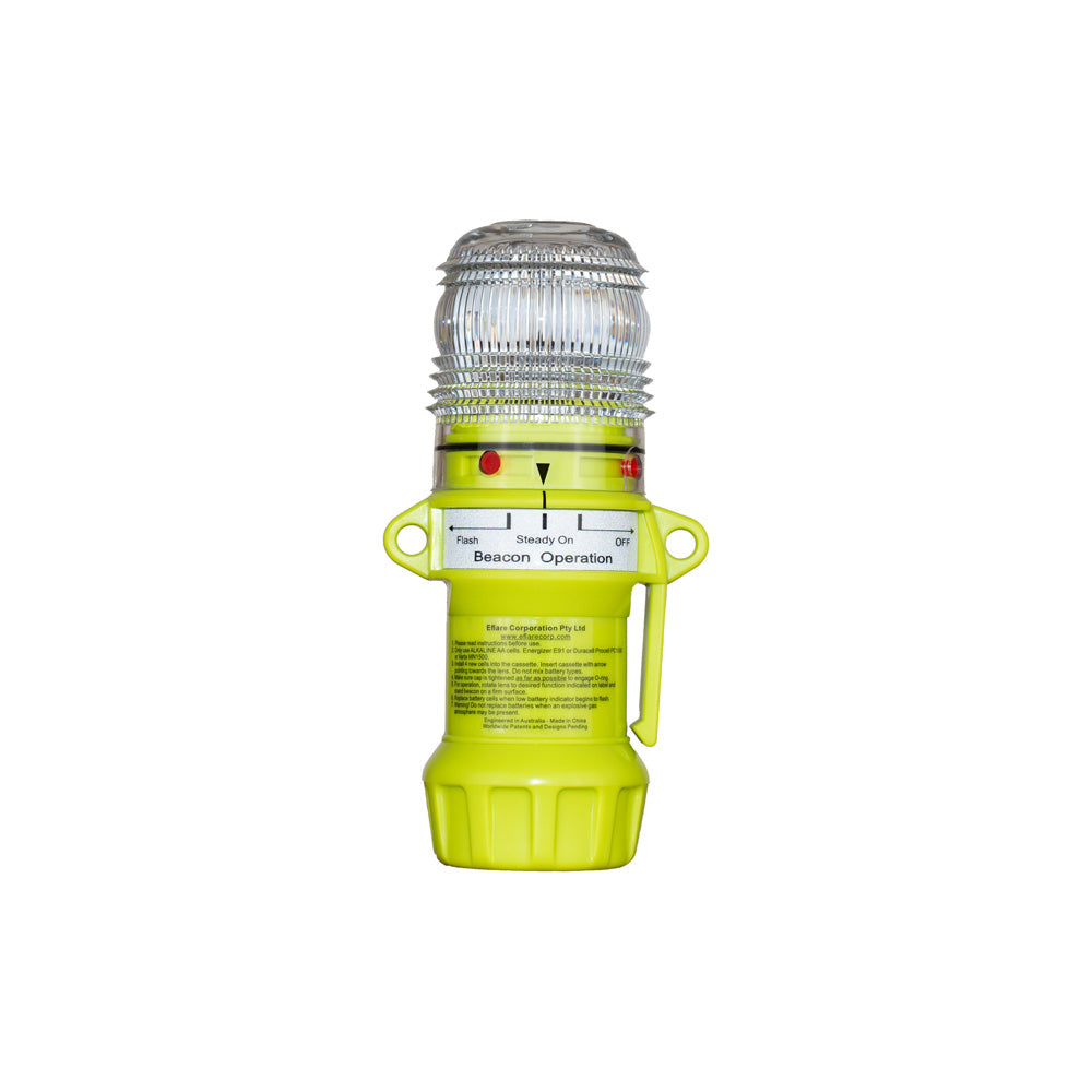 Eflare UB280 Series LED Safety Beacon, close up view of clear lens and battery level indicator - imagen 3