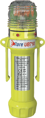 Eflare UB710 Flash-Only LED Safety Beacon, fluoro yellow body with clear Fresnel lens and mounting handles