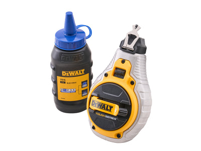 DeWalt - DeWalt 30m (100ft) Chalk Line & Blue Chalk Set - DeWalt chalk reel set with blue chalk bottle.