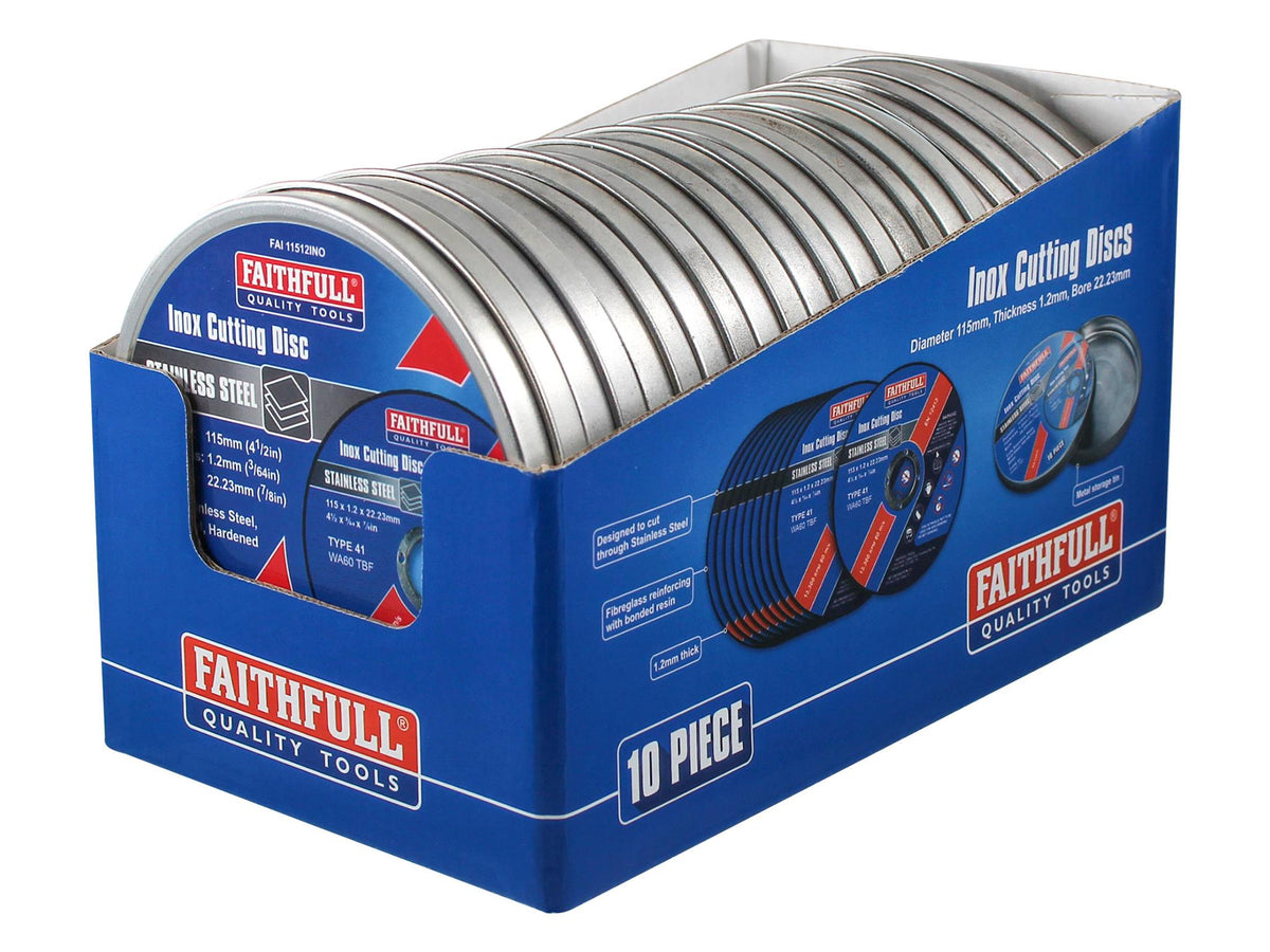 Faithfull - Faithfull 115mm (4.5in) Inox Metal Cutting Discs (10 Pack) - Faithfull stainless steel cutting discs, 115mm,  10 Piece, pack of 12. - imagen 2