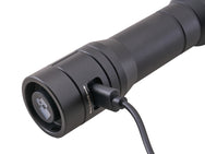 Lighthouse - Lighthouse 1000 Lumens Rechargeable Focus Torch - Black flashlight with charging cable and rotate lock.
