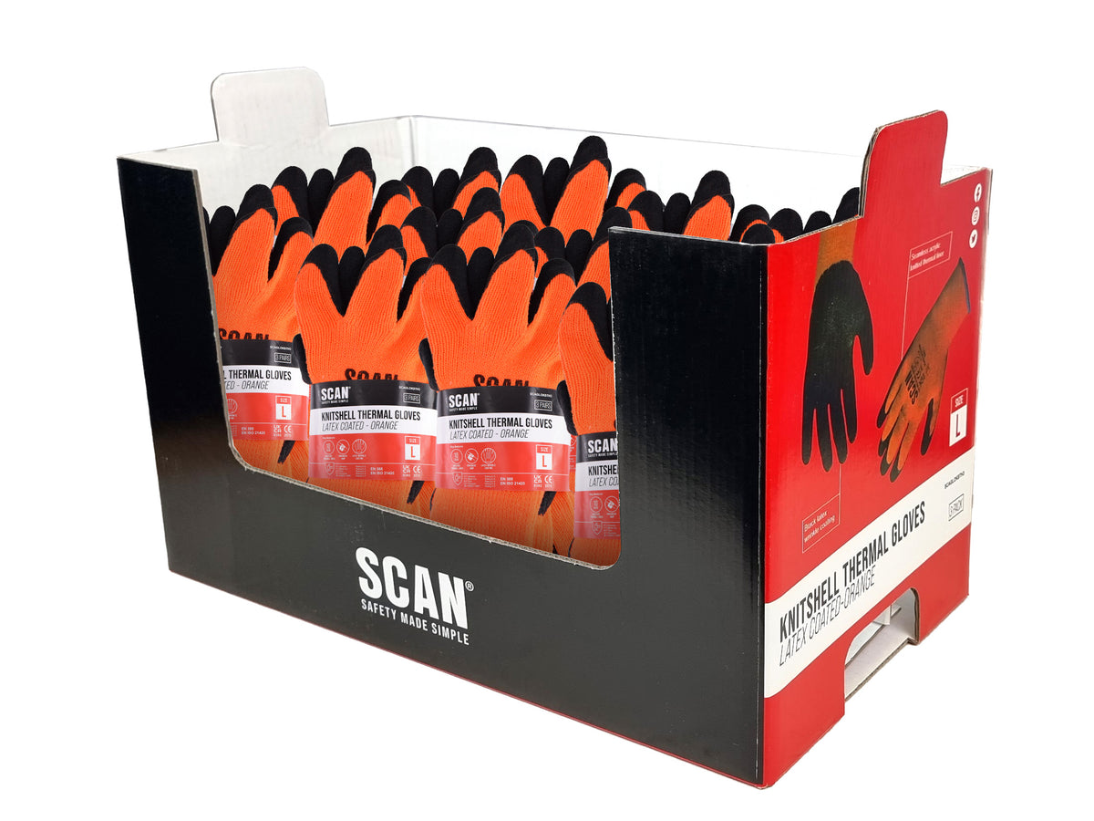 Scan - Scan Thermal Latex Dipped Gloves (3 Pairs) - Orange safety gloves with black textured palms. Pack of 16. - imagen 2