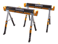 Roughneck - Roughneck Colt Folding Saw Horse Twin Pack - Adjustable metal sawhorse pair with orange accents.